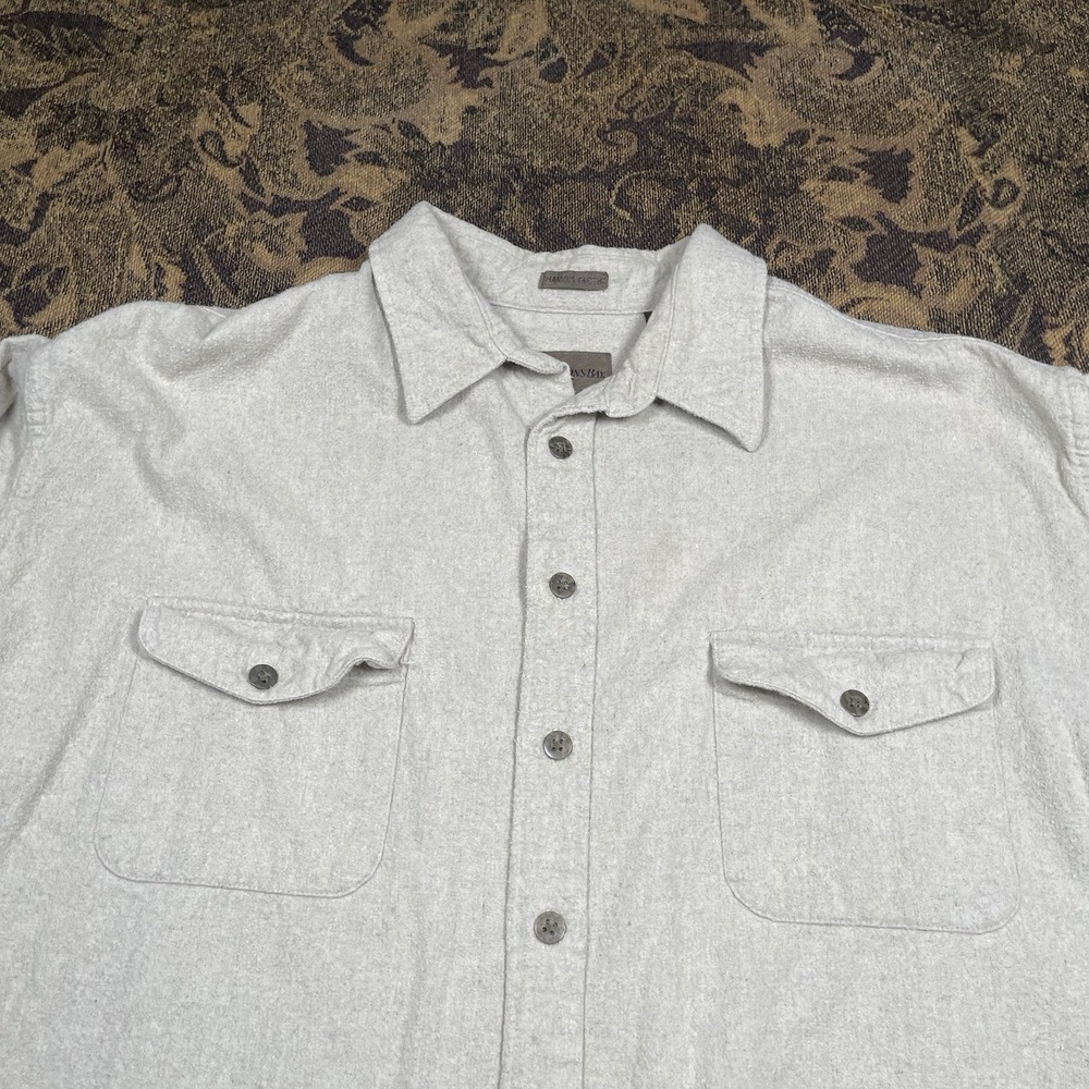 Vtg St Johns Bay Shirt Mens Size 2XL Creme Brown Chamois Flannel Soft Stained - Picture 2 of 8